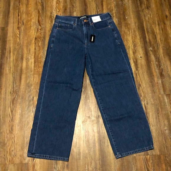 Express Jeans Women's 2 Cropped Wide Leg High Rise Dark Wash Denim NWT - Picture 1 of 9